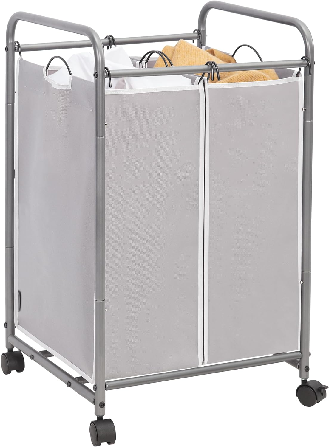 STORAGE MANIAC Laundry Sorter 2 Section, 90 L Laundry Hamper with Wheels, Laundry Basket Sorter, Laundry Separator Hamper, Laundry Organizer, 2 Bag Laundry Cart with Wheels and Removable Bags, Grey