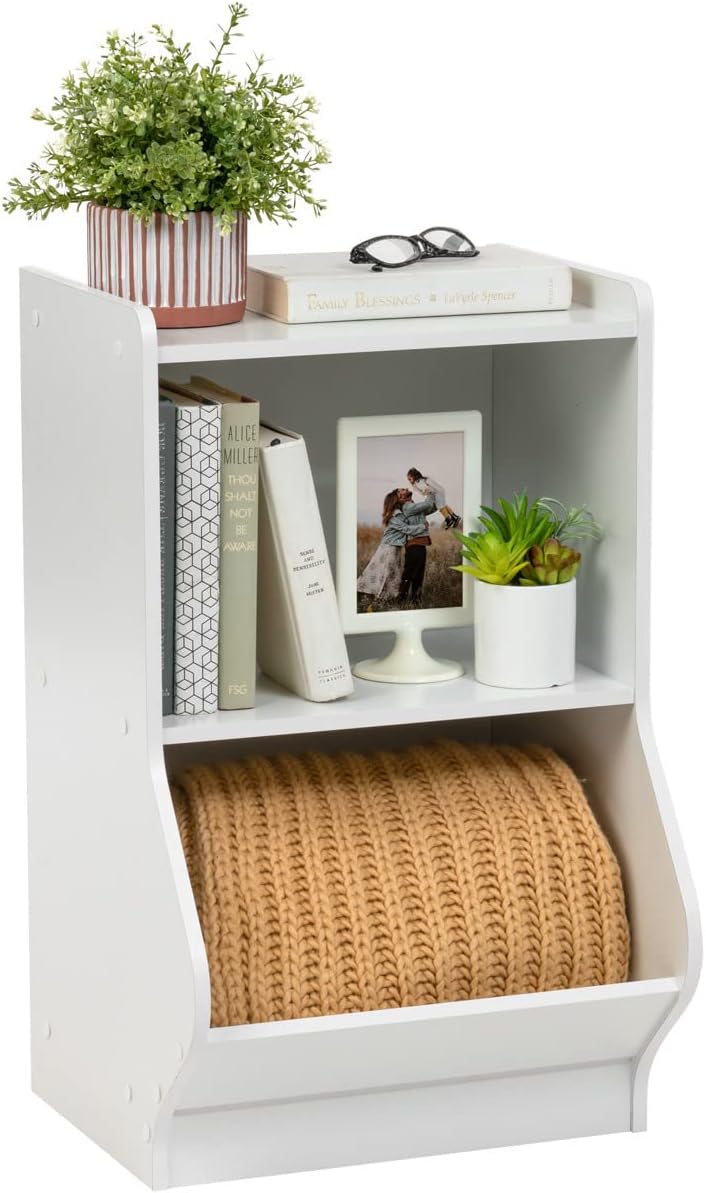 IRIS USA 2-Tier Shelf Organizer with Easy Access Angled Cubby, Frost White