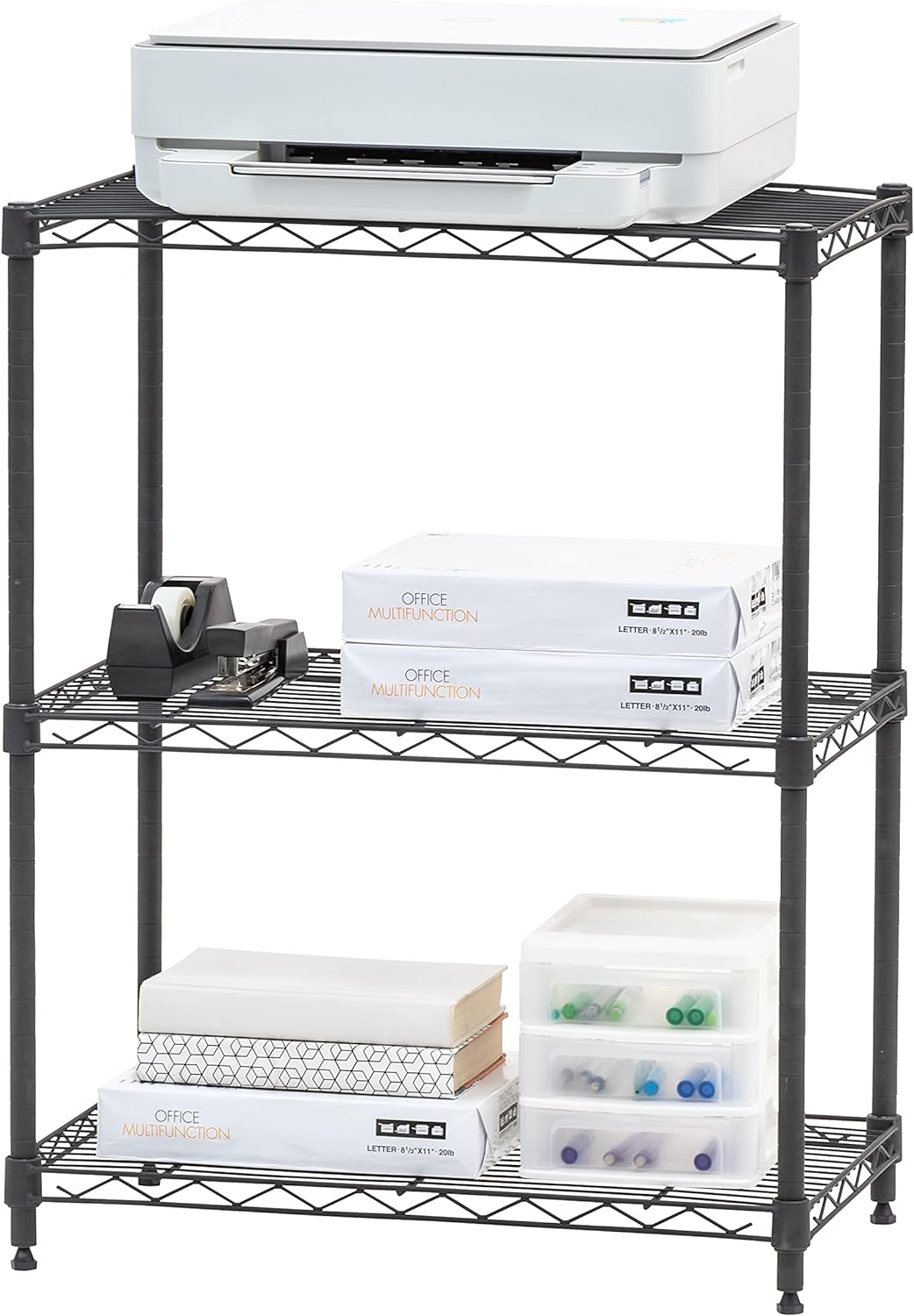 IRIS USA, Inc., 3-Tier Adjustable Storage Wire Shelving Unit (200 lbs Loading Capacity per Shelf), Wire Storage Unit with Metal Shelves, Kitchen Rack, Bakers Rack, Matte Black (24 L x 14 W x 30 H)