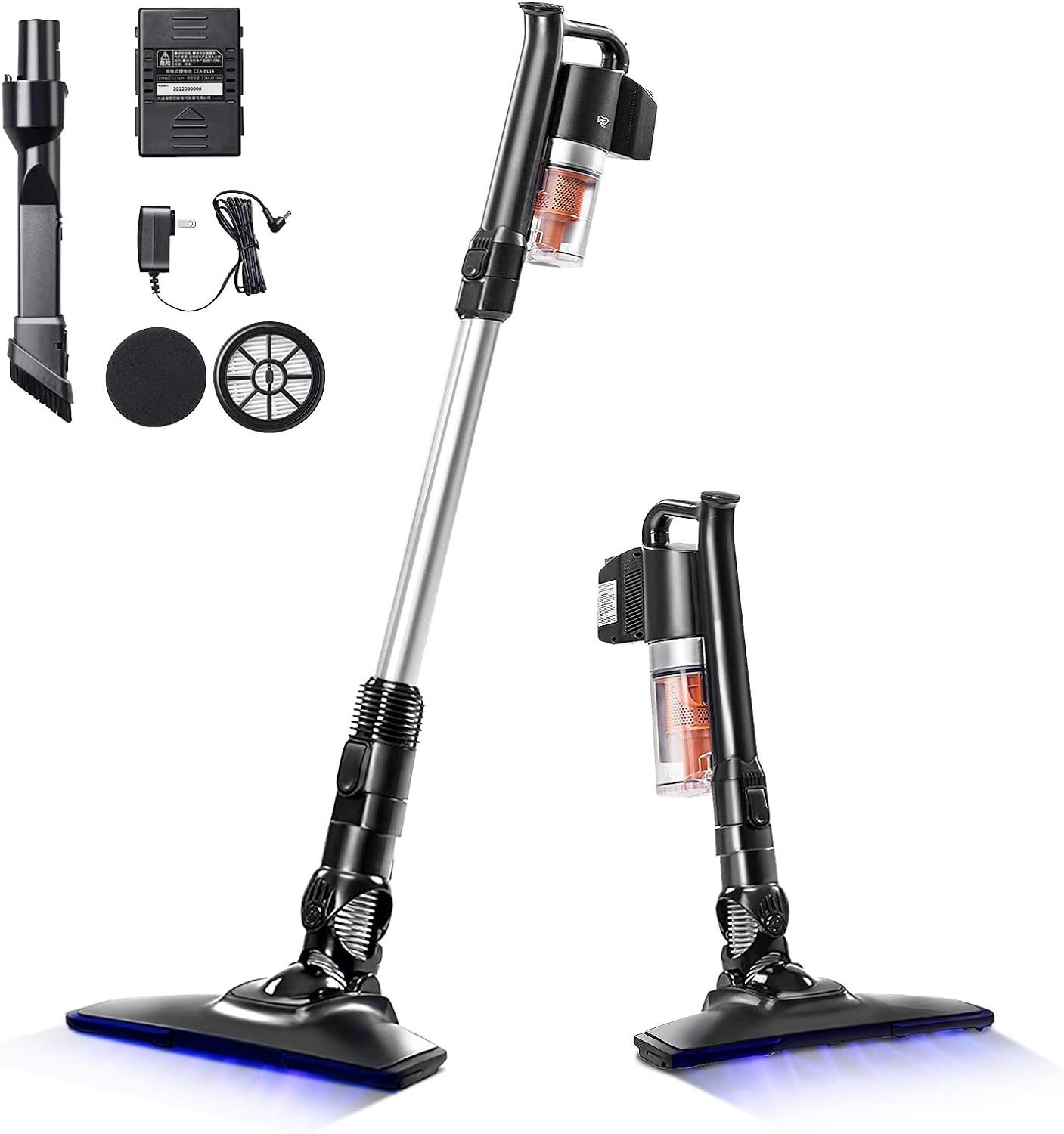 IRIS USA Cordless Stick Vacuum for Low-profile Rugs and Hard Floors, 4-in-1 Attachments, 9000Pa Suction LED Indicator, 55K RPM 35 Min Runtime Battery, Pet Hair Cleaner