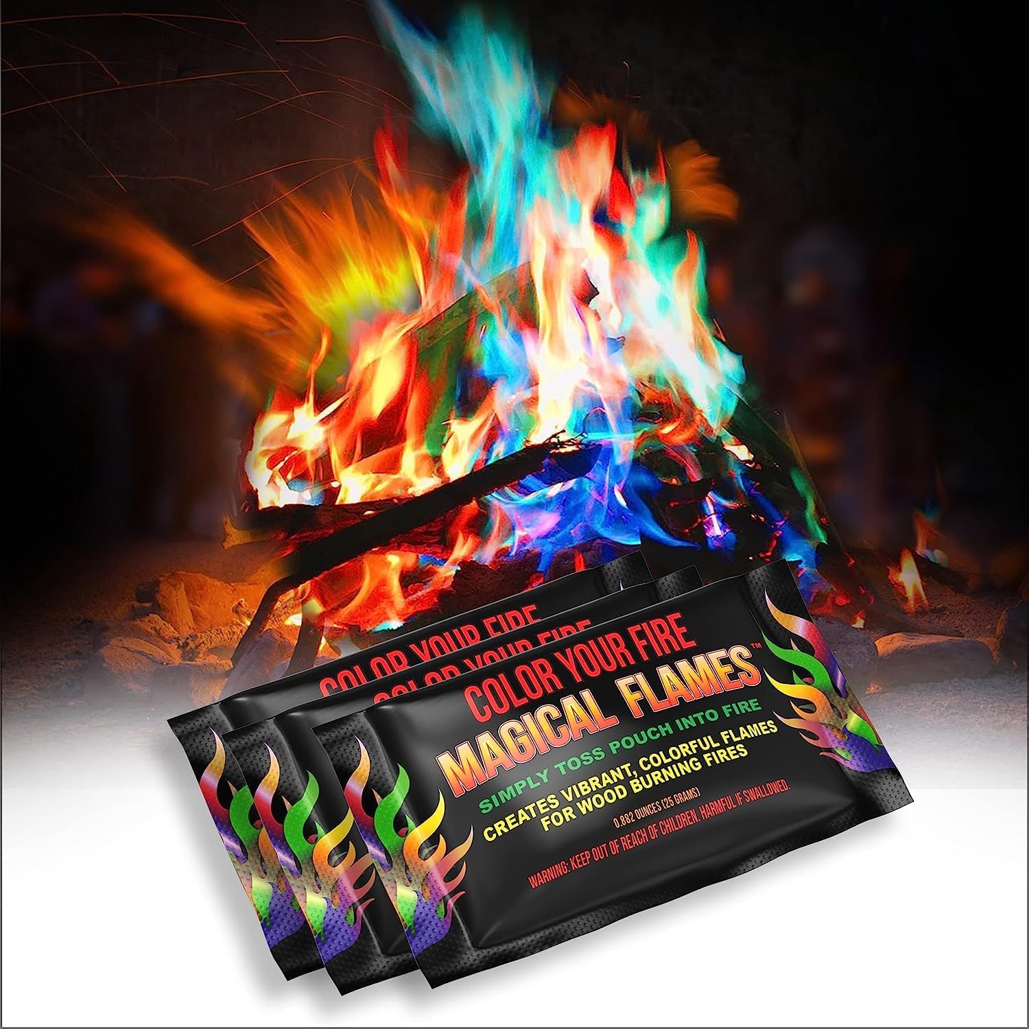 Magical Flames Fire Color Changing Packets for Campfires, Fire Pit, Outdoor Fireplaces - Camping Essentials for Kids & Adults  12 Pack, Jumbo Flames