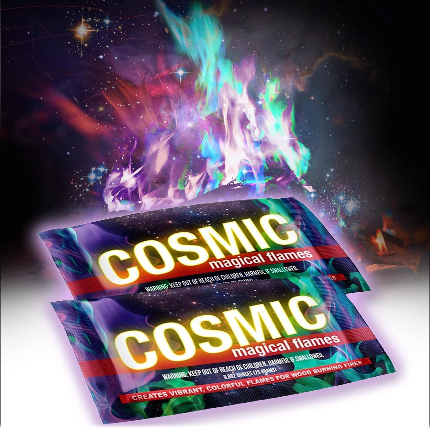 Magical Flames Cosmic Fire Color Packets - 25-Pack Colorful Fire Packs - Magic Colored Flame for Campfires, Bonfire & Outdoor Fire Pit - Color Changing Fire Camping Accessories for Kids & Adults