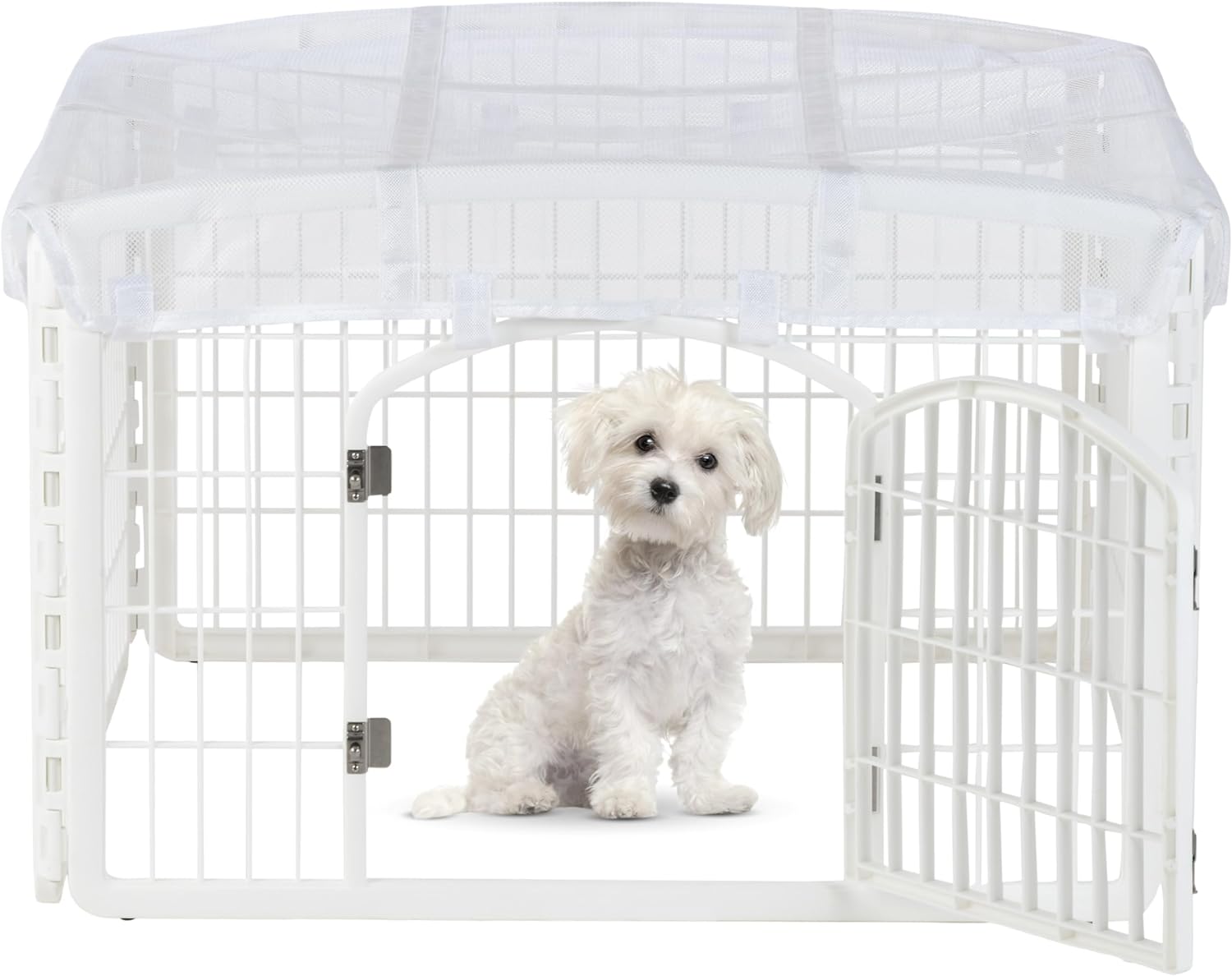 IRIS USA 46 x 46 Mesh Top Cover for Dog Playpen, Designed to Fit on the IRIS USA 4-Panel Pet Playpen, Washable Durable Nylon Mesh Material, Easy Attachment, White - Playpen not Included