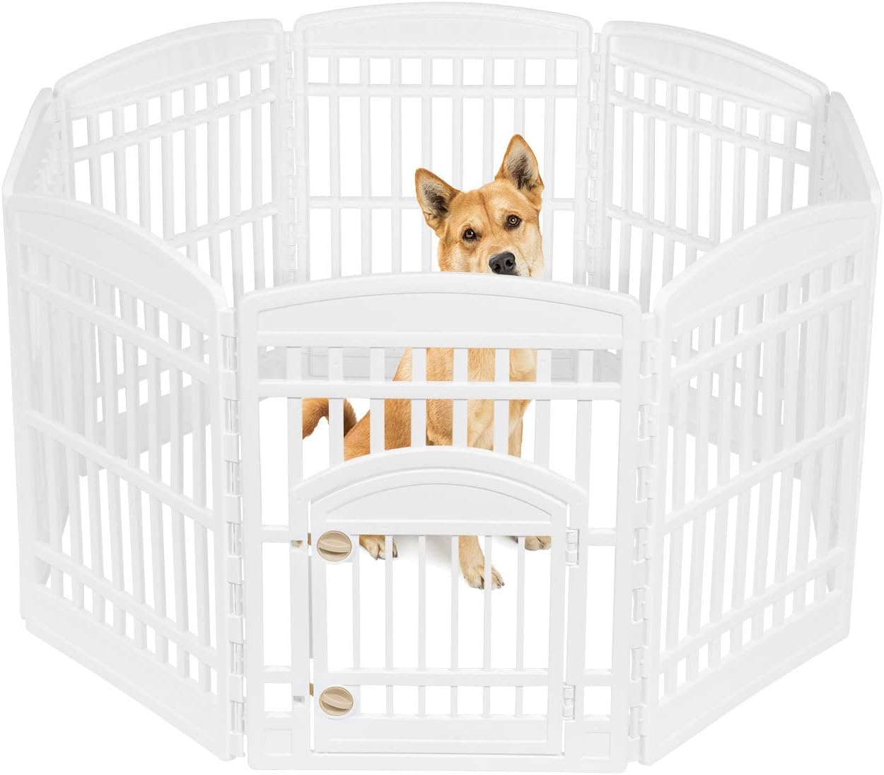 IRIS USA 34 Exercise 8-Panel Pet Playpen with Door, Dog Playpen, for Small, Medium, and Large Dogs, Keep Pets Secure, Easy Assemble, Fold It Down, Easy Storing, Customizable, White