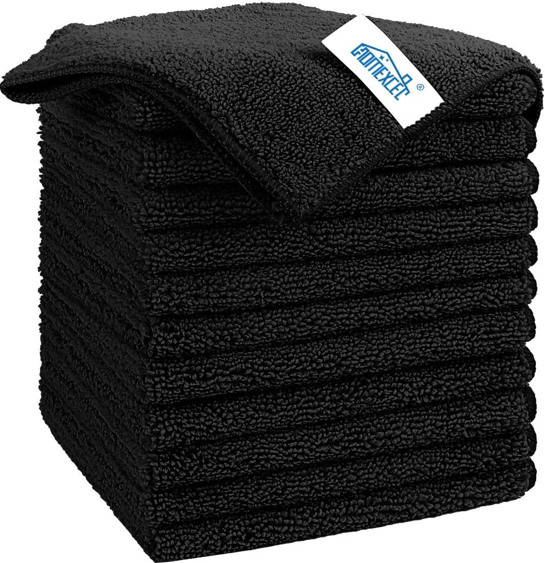 HOMEXCEL Microfiber Cleaning Cloth Black, 12 Pack Premium Microfiber Towels for Cars, Lint Free, Scratch-Free, Highly Absorbent, Reusable Cleaning Rags for Car, Household, Kitchen, 11.5X11.5