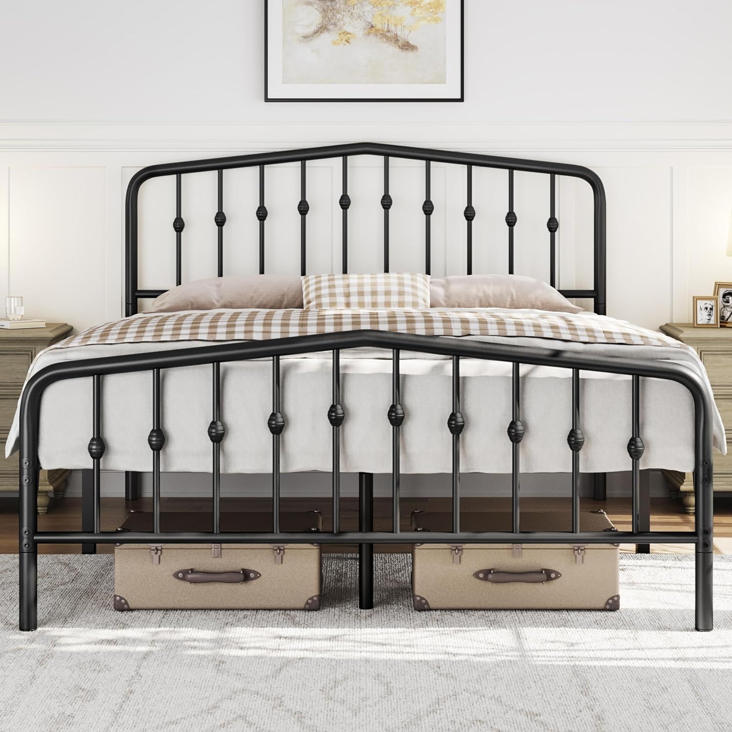 Yaheetech Queen Bed Frames Metal Platform Bed with Victorian Style Wrought Iron Headboard and Footboard/Easy Assembly/No Box Spring Needed/Black Queen Bed