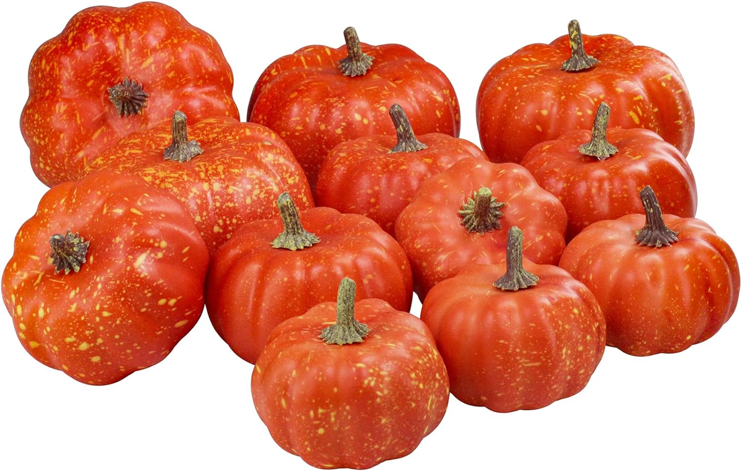 12 Pcs Assorted Small Orange Artificial Pumpkins Harvest Decorative Pumpkins Foam Pumpkins for Gifts Farmhouse Fall Thanksgiving Halloween Wedding Table Centerpiece Mantel Shelf Rustic Decor