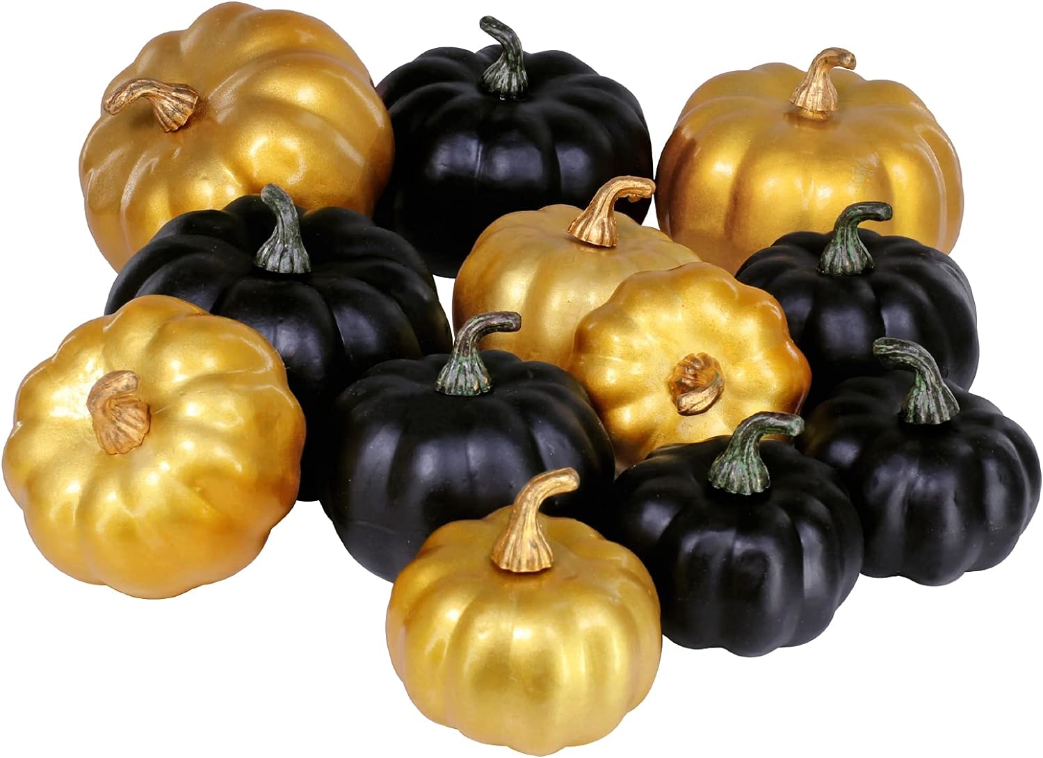 BESTTOYHOME 12 Pcs Assorted Small Artificial Gold and Black Pumpkins Chic Decorative Pumpkins Foam Pumpkins for Rustic Fall Halloween Thanksgiving Tabletop Centerpiece Mantel Shelf Kitchen Decoration