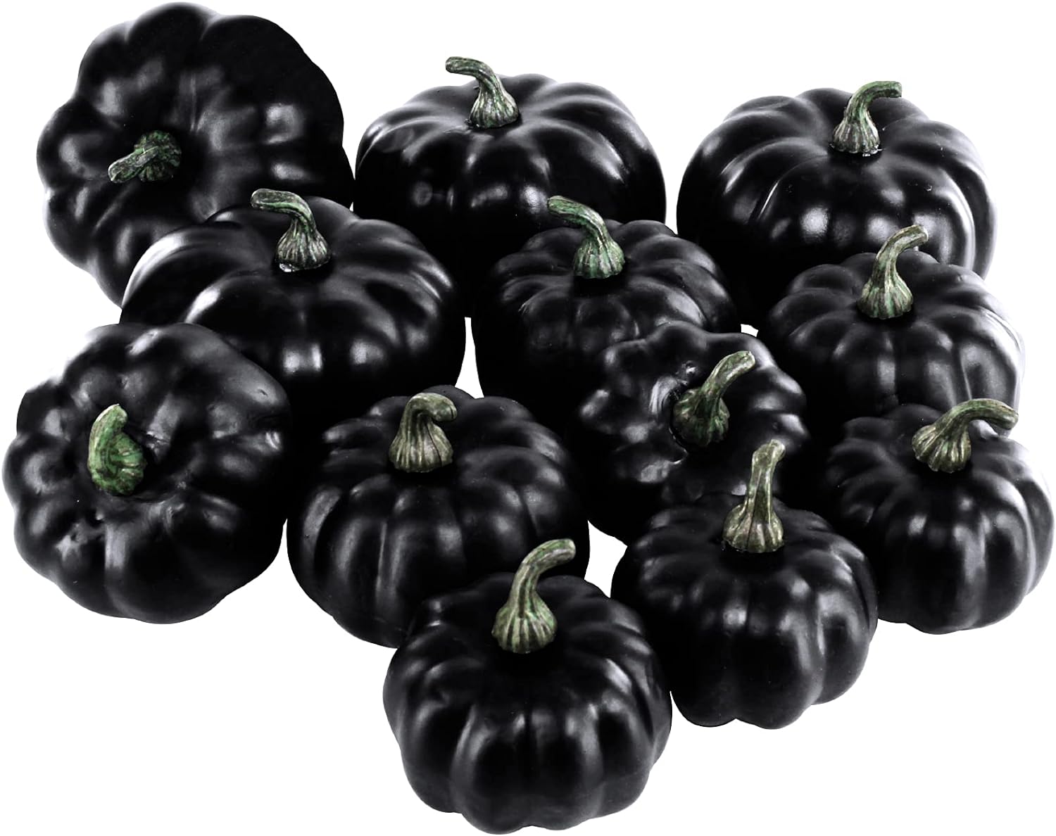 BESTTOYHOME 12 Pcs Assorted Small Artificial Black Pumpkins Halloween Foam Pumpkins Decorative Pumpkins for Rustic Farmhouse Fall Harvest Tabletop Centerpiece Mantel Shelf Kitchen Decoration