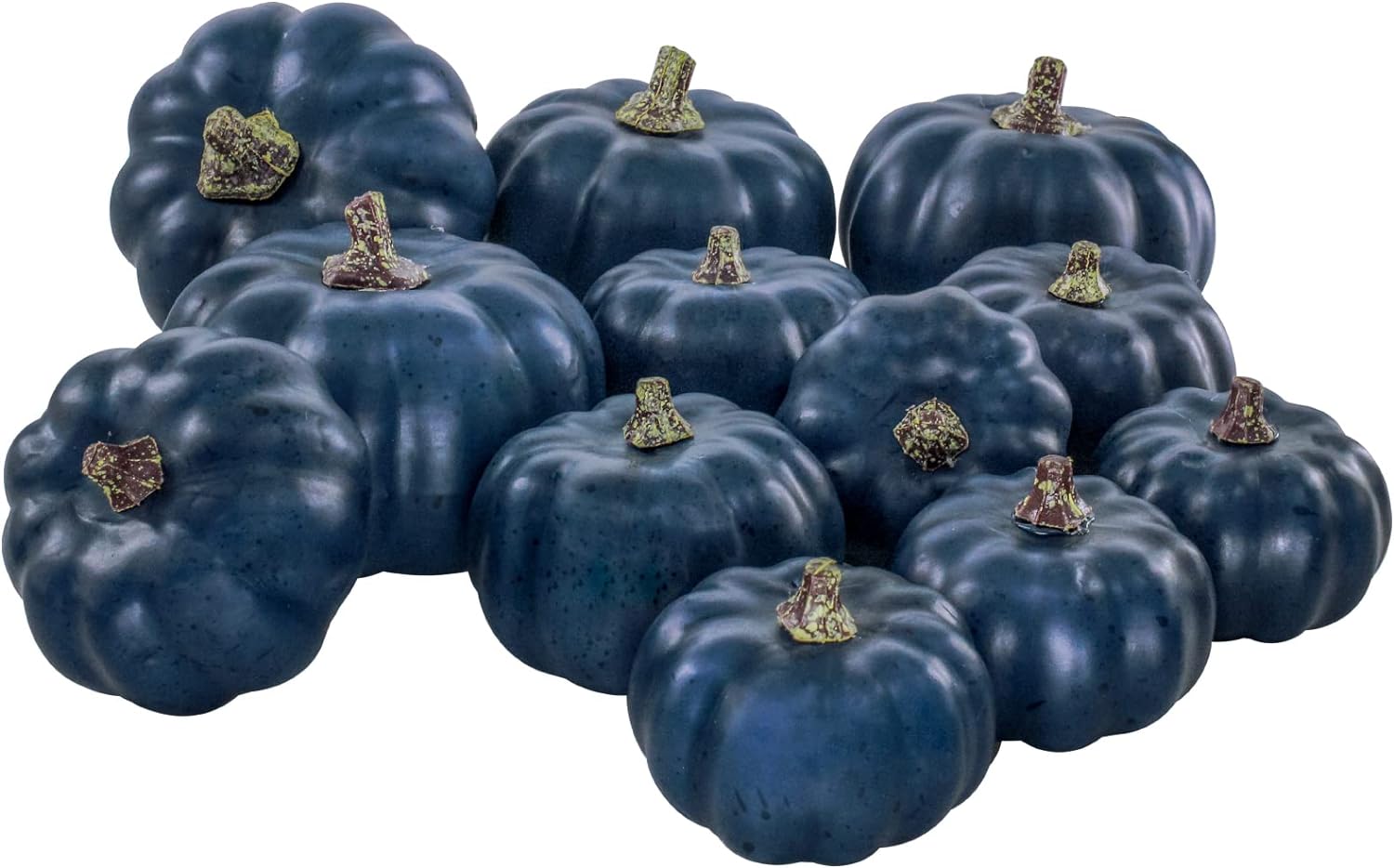 12 Pcs Assorted Small Artificial Fall Pumpkins Faux Navy Blue Pumpkins Foam Pumpkins Decorative Pumpkins for Gifts Fall Baby Shower Halloween Thanksgiving Table Centerpiece Shelf Mantel Decor