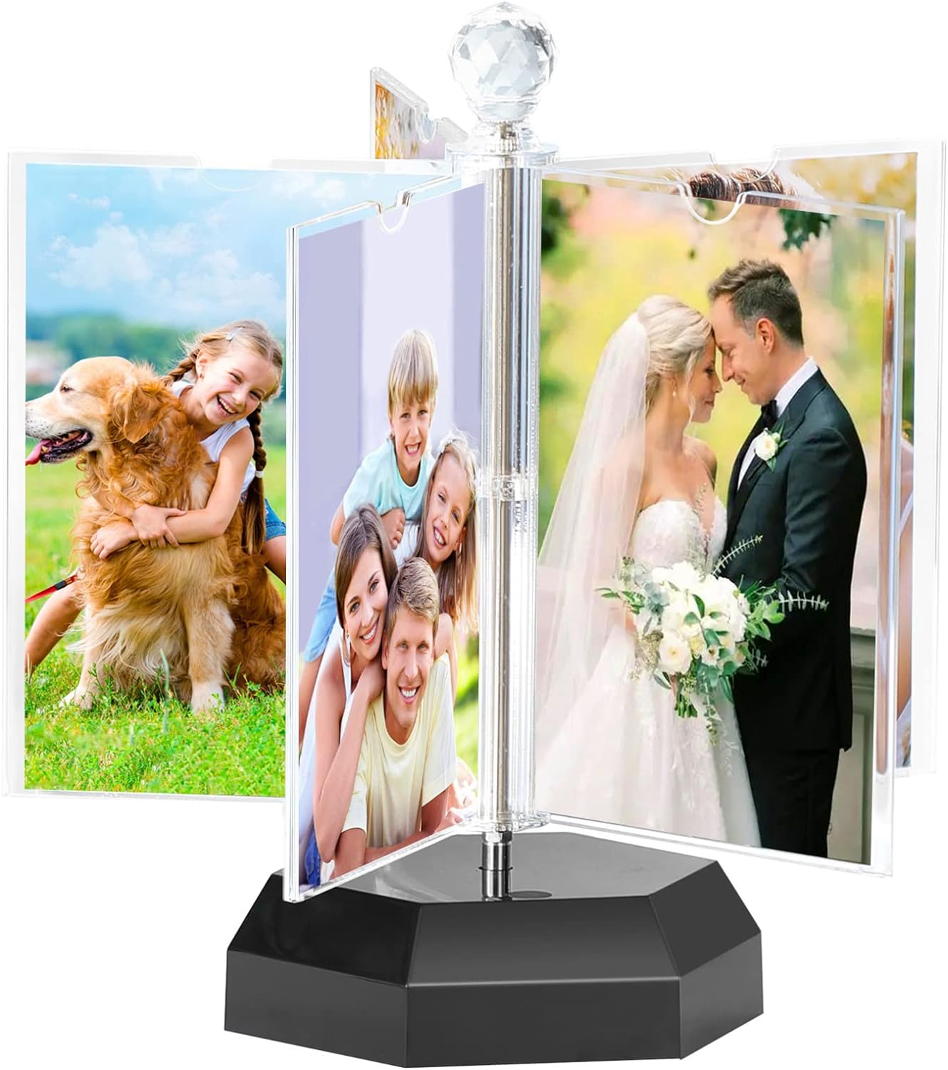 ZEEYUAN Auto-Rotating Photo Frame 4x6 Acrylic Picture Frame Multiple Frame/Display 10 Photos, 4x6 Family Photo Frame Collage for Desktop Photo Display