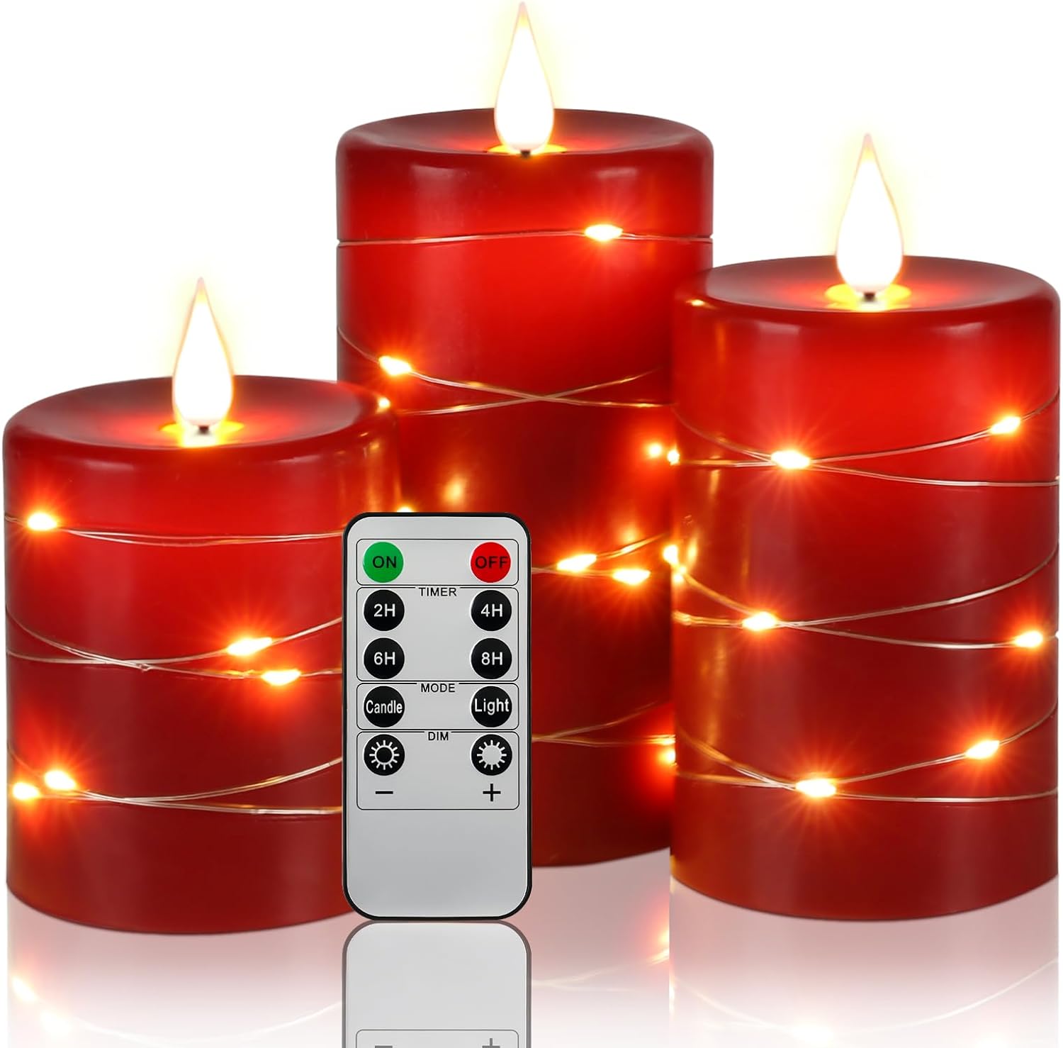 Da by Flameless Candles, LED Candles, 3-PCS Battery Candles,Timer Function, Real Wax(Red)