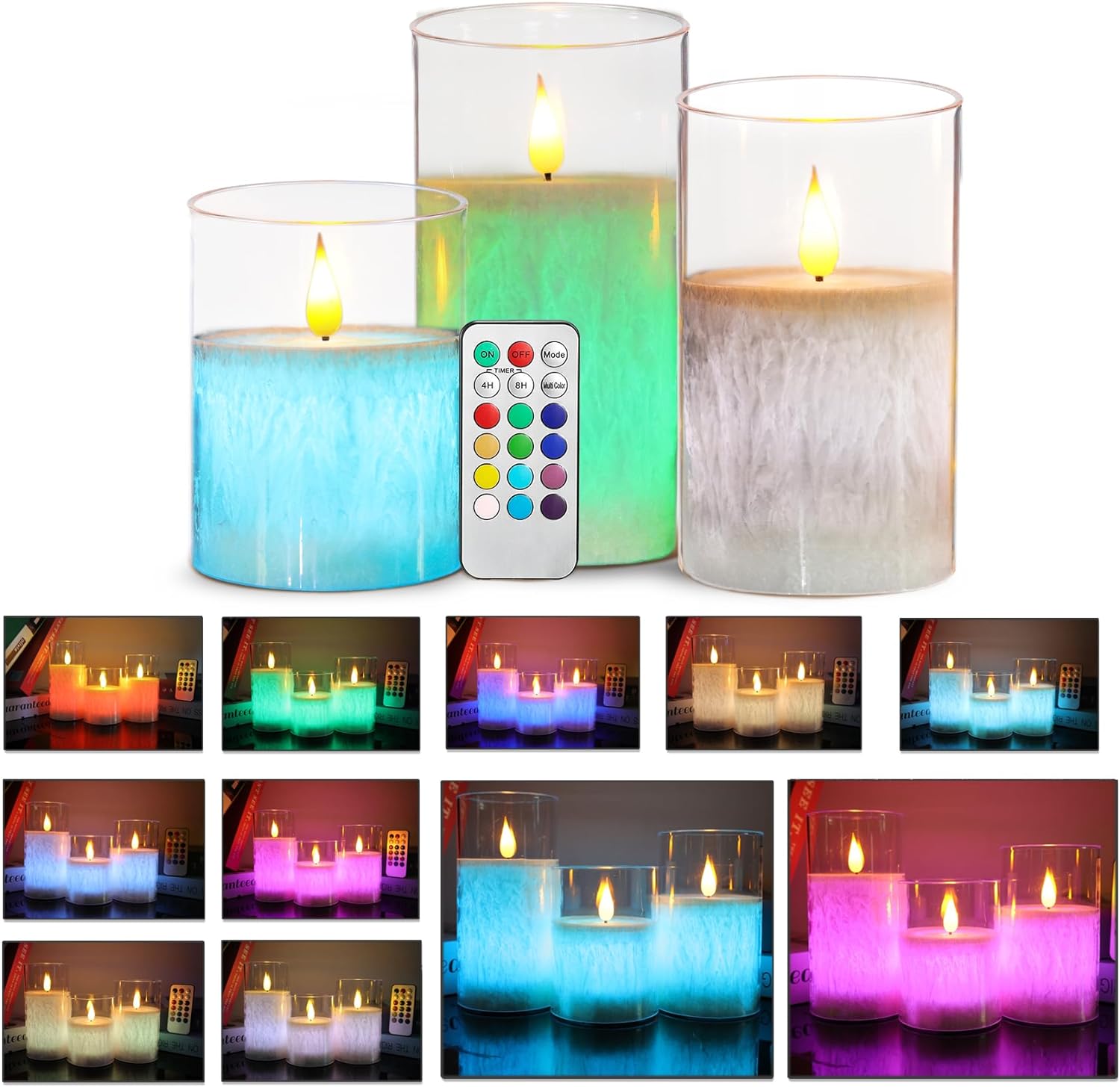 Da by Flameless Candle, Battery Powered LED Column Mobile Flame Candle with Timer and Remote Control, 3 Piece Acrylic Plexiglass Box Candle D3 H4 5 6