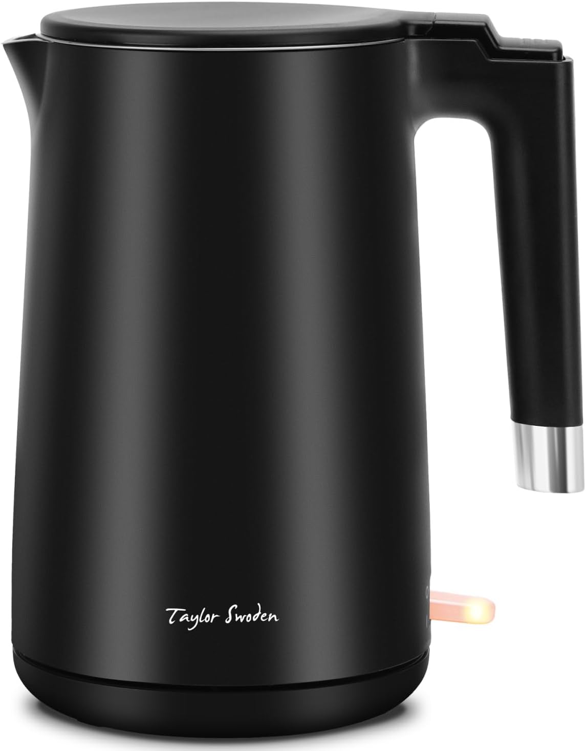 Taylor Swoden Electric Tea Kettles for Boiling Water, Double Wall Stainless Steel 1.5L Hot Water Boiler with Auto Shut-Off & Boil Dry Protection, Cordless Base & LED Indicator, 1500W, Black