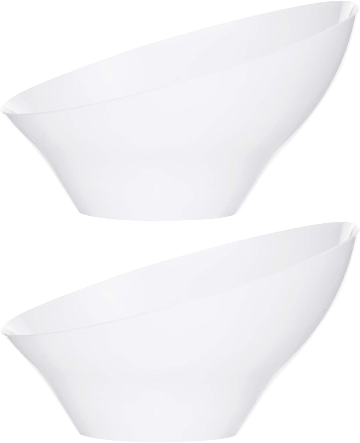 PLASTICPRO Disposable Angled Plastic Bowls Round Medium Serving Bowl, Elegant for Party', Snack, or Salad Bowl, White, Pack of 4