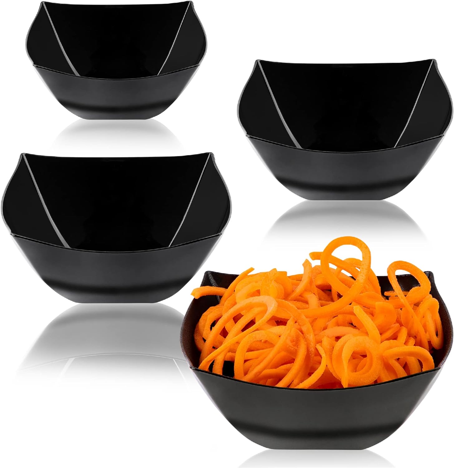 PLASTICPRO Disposable Square Serving Bowls, Party Snack or Salad Bowl, Plastic Black Pack of 4, 8 OUNCE, Black