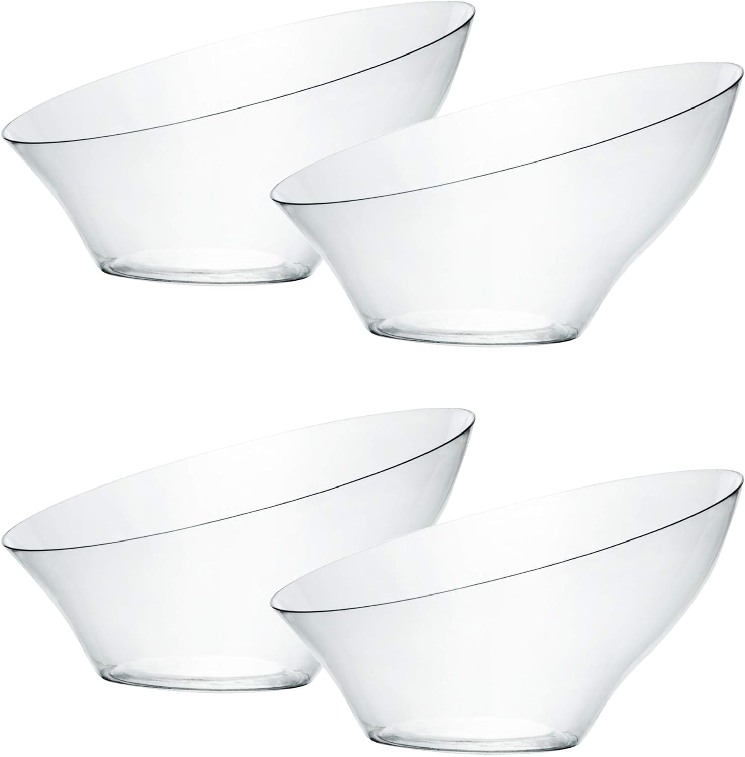 PLASTICPRO Disposable Angled Plastic Bowls Round Small Serving Bowl, Elegant for Party', Snack, or Salad Bowl, Clear Pack of 8