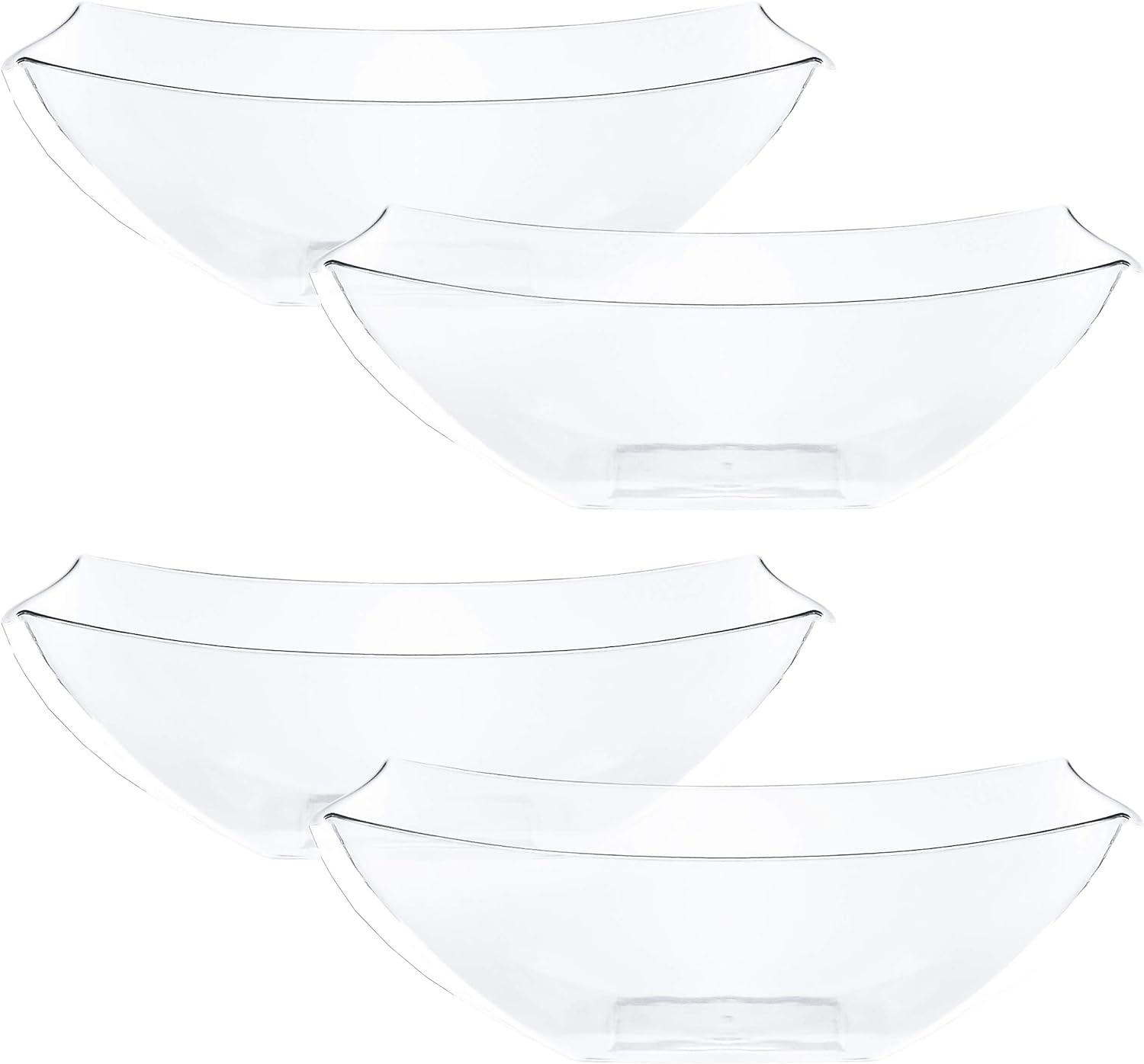 PLASTICPRO Disposable 64 ounce Square Serving Bowls, Party Snack or Salad Bowl, Large Plastic Crystal Clear Pack of 4