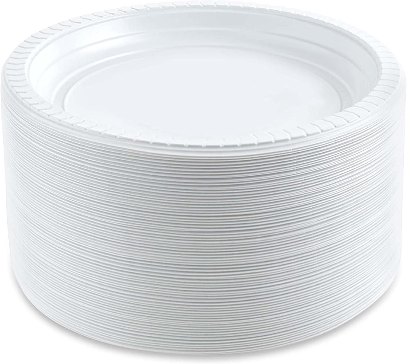 PLASTICPRO 6 inch Round Plastic Plates Microwaveable, Disposable, White, Dinnerware 200 Count