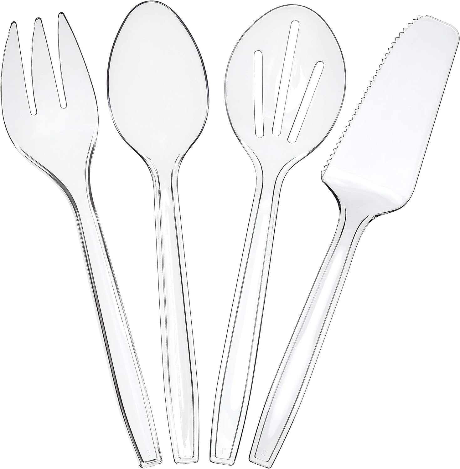 Plasticpro Disposable Plastic Serving Utensils Set of 36 9 Spoons, 9 Forks 9 Knives, 9 Sifting Spoons, Clear Heavyweight