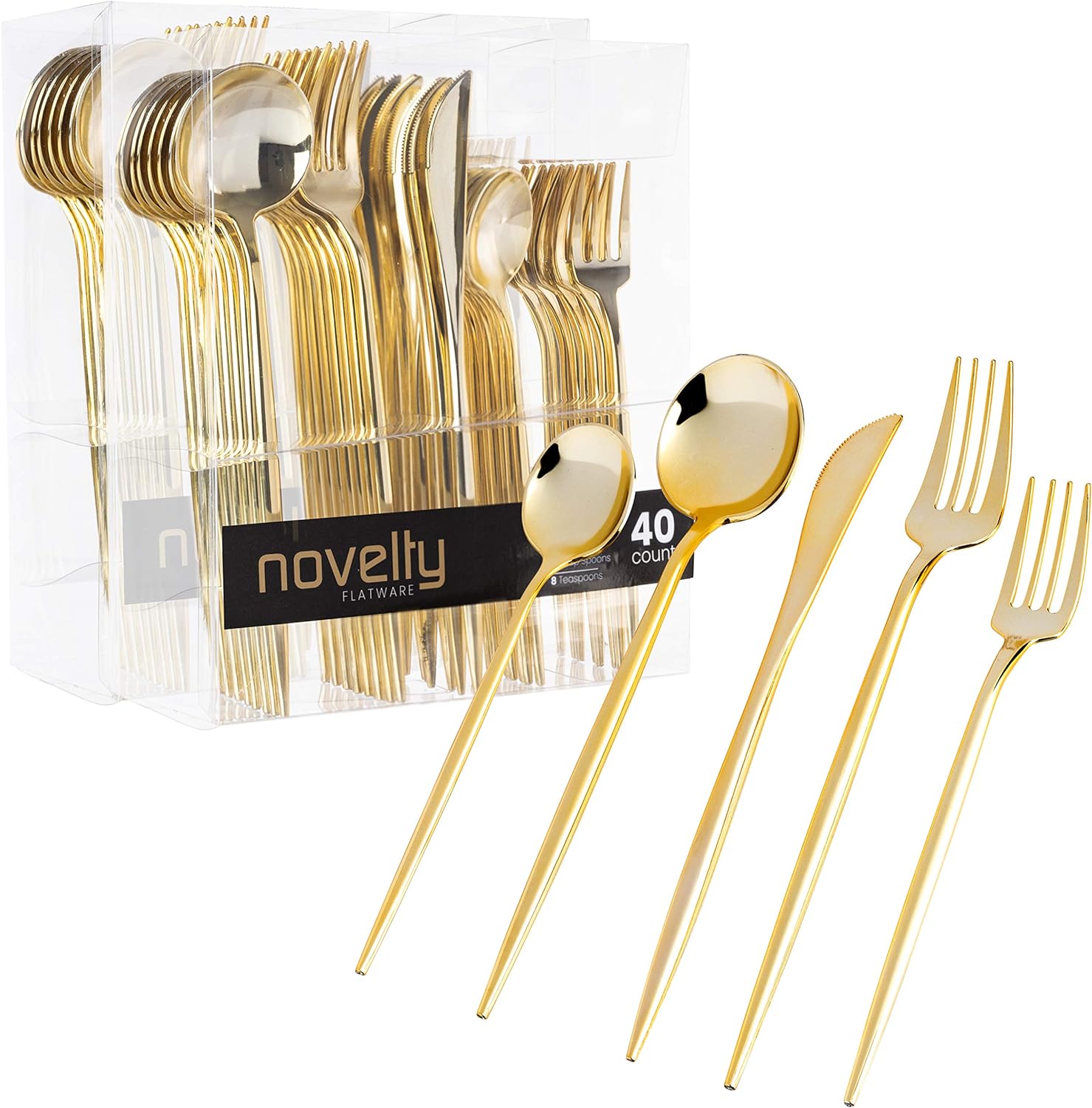Novelty Modern Flatware Cutlery Disposable Plastic Combo Set 80 Count Luxury Gold, Service for 16