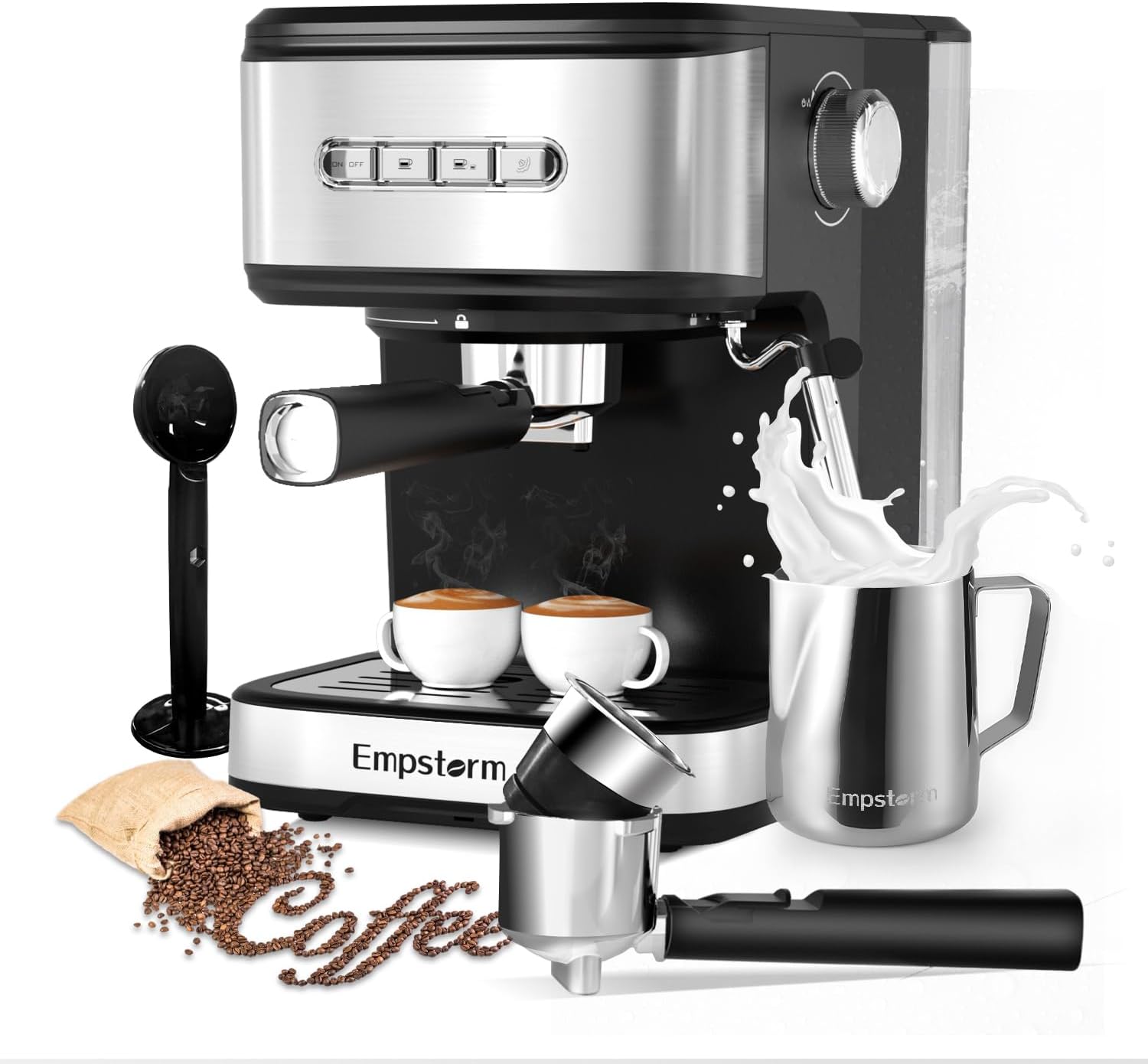 Espresso Machine 20 Bar, 3 in 1 Espresso Maker with Milk Frother Steam Wand for Latte and Cappuccino, E.S.E Pod, Powder and Capsule Portafilter, 50oz Removable Water Tank for Home