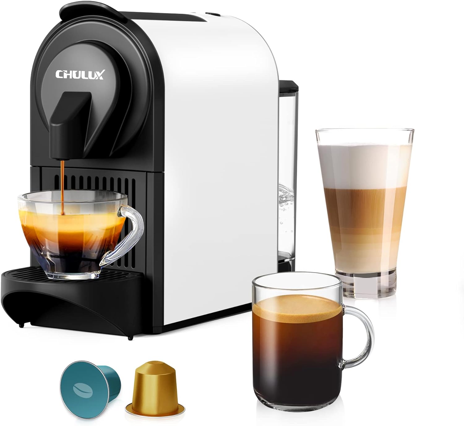 CHULUX Espresso Machine, 20 Bar Italian ODE Pump Mini Espresso Machine for Nespresso Original Capsules, Single Serve Coffee Machine for Home Espresso & Lungo Maker, One-Touch, 1400W