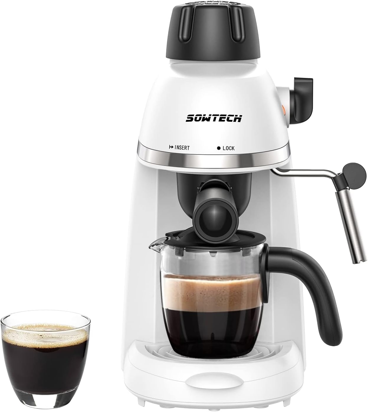 SOWTECH Espresso Coffee Machine Cappuccino Latte Maker 3.5 Bar 1-4 Cup with Steam Milk Frother White