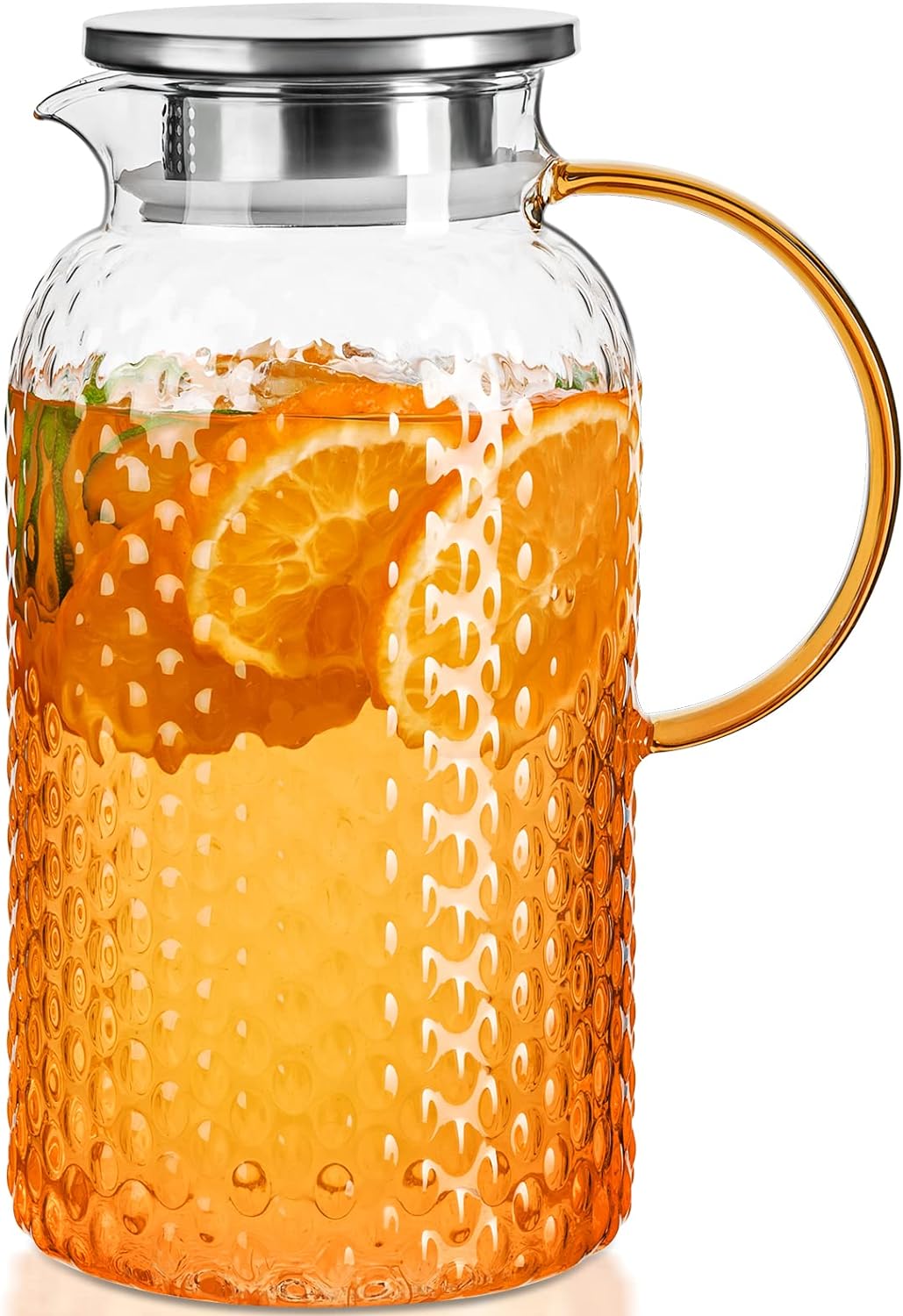 PARACITY Glass Pitcher Squama Designed 64 oz, High Borosilicate Water Pitcher, Iced Tea Pitcher with Lid and Spout, Large Bore Design for Easy Cleaning, for Cold/Hot Drinks, Iced Tea, Juice, Milk