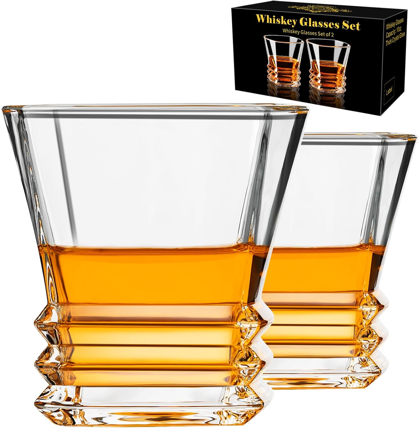 PARACITY Whiskey Glasses Set of 2, Old Fashioned Cocktail Glass, 10 OZ Whiskey Glasses, Bourbon Glasses, Glasses for Scotch, Liquor Vodka, Bourbon, Whiskey Gifts for Men, Husband, Boyfriend