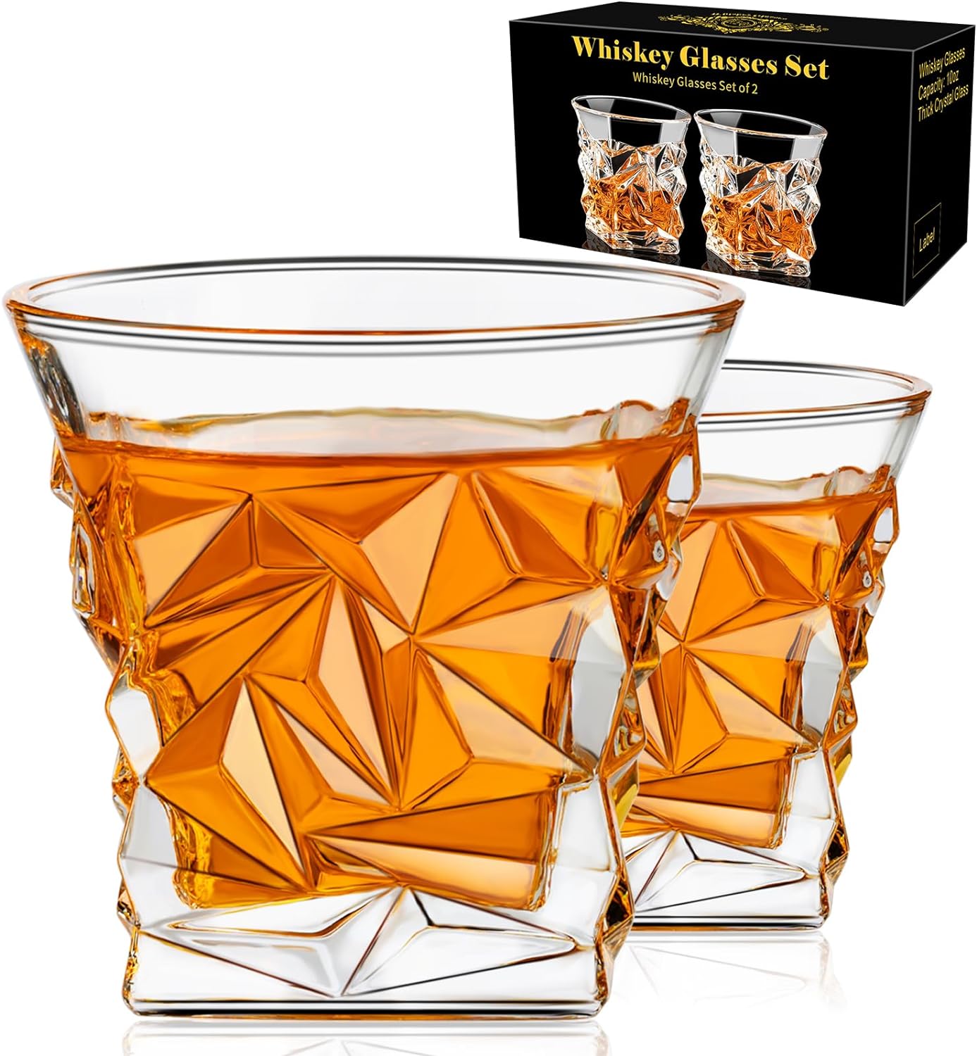 PARACITY Whiskey Glasses Set of 2, 10 OZ Old Fashioned Cocktail Glass, Whiskey Glasses, Bourbon Glasses, Glasses for Scotch, Liquor Vodka, Bourbon, Whiskey Gifts for Men, Husband, Boyfriend