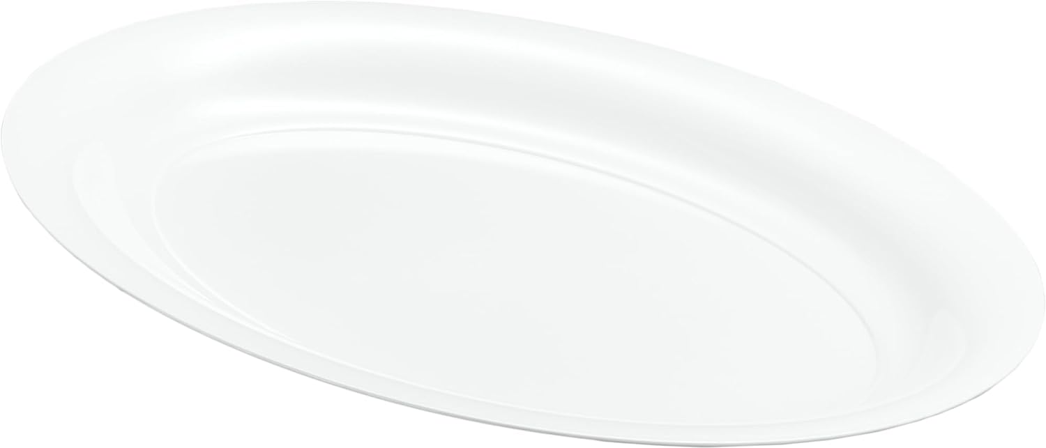 PLASTICPRO Plastic Oval Serving Trays - Serving Platters Oval 11 X 16 Disposable Party Dish White Pack of 4