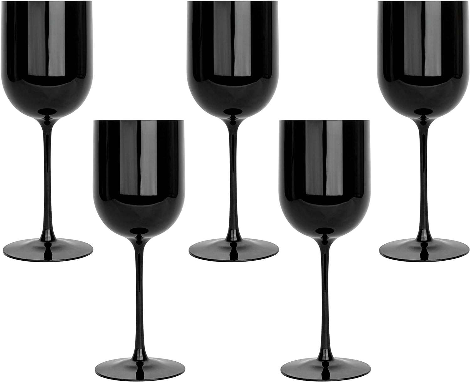 PLASTICPRO Black Plastic Wine Glasses Set of 25 Elegant Wine Goblets Hard Plastic Wine Cups on Stem 12 Ounce