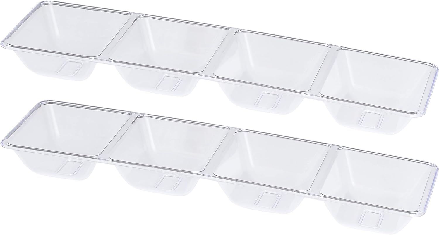 Plasticpro 4 Sectional Rectangle Plastic Disposable Serving Tray/Platter 5 X 16 Clear Pack of 2