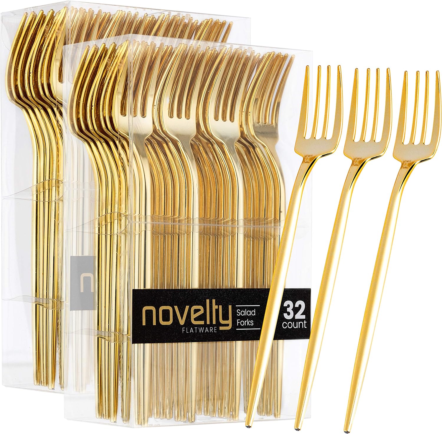 Novelty Modern Flatware, Cutlery, Disposable Plastic Salad forks Luxury Gold 64 Count