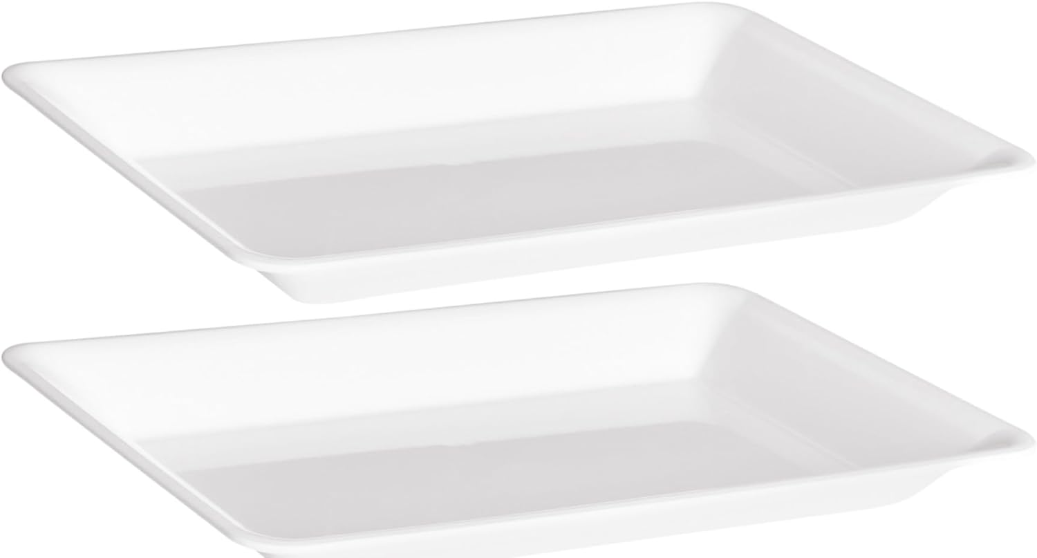 Plasticpro Plastic Serving Trays - 10 x 14 Serving Platters Rectangle Disposable Party Dish (4, White)