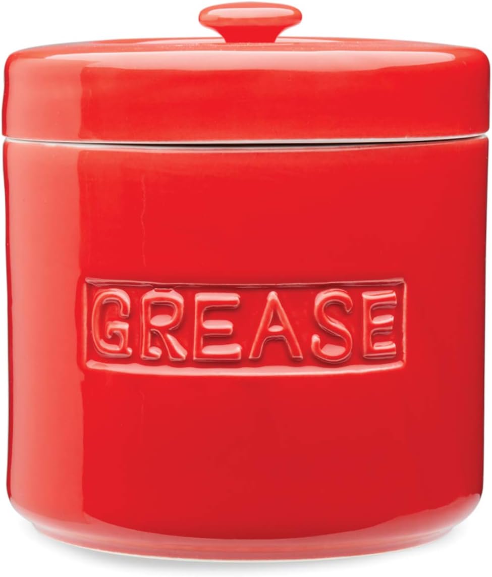 Fox Run Ceramic Bacon Grease Container, 5 x 5.5 inches, Red