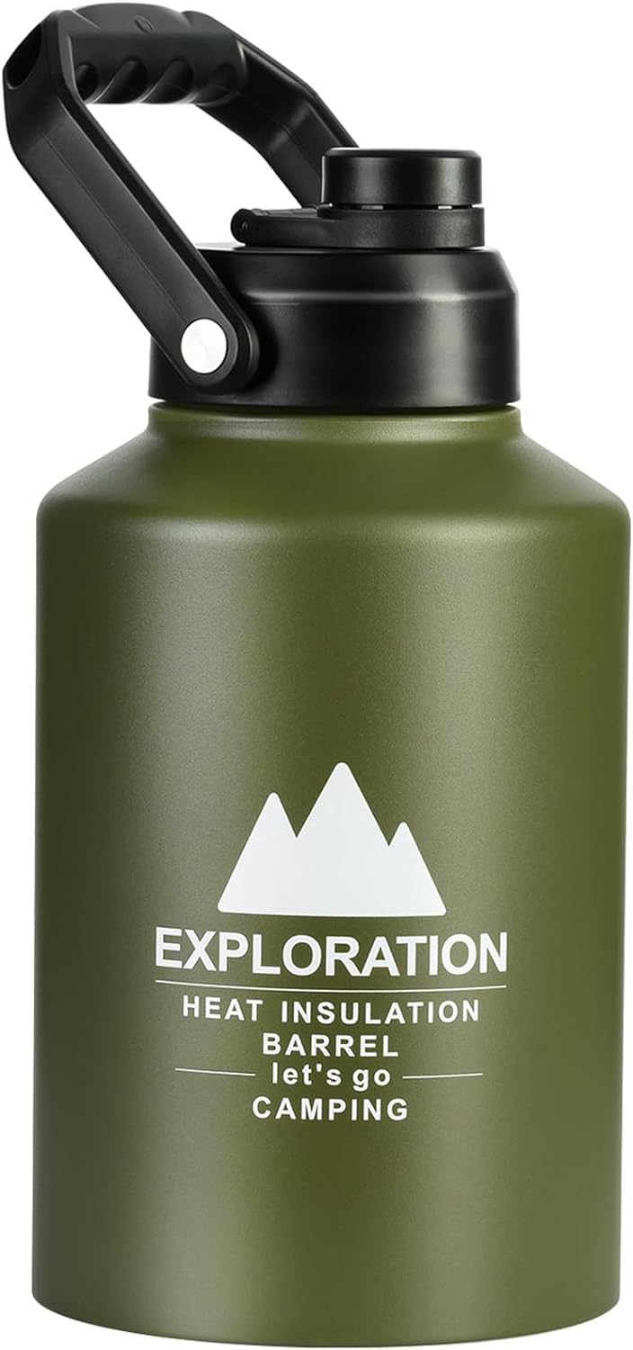 PARACITY 128oz Gallon Water Bottle, Large Gallon Water Jug With Handle, Gallon Water Bottle Keeps Hot and Cold, Insulated water bottle for Sports, Office, Trip or Camping (Dark green)