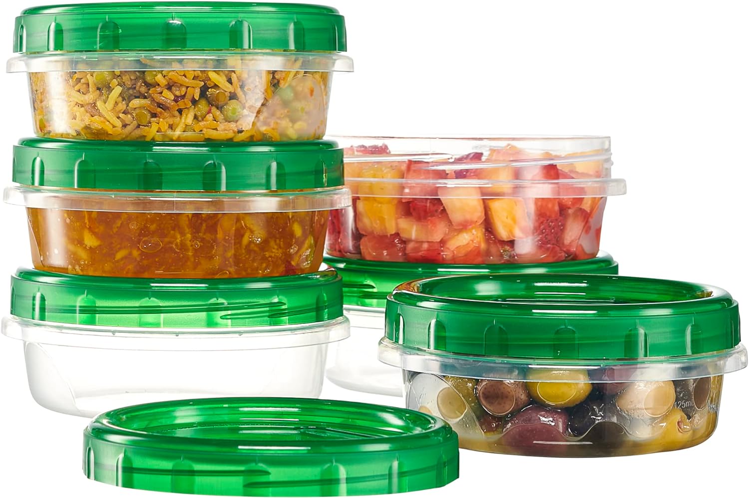 PLASTICPRO 6 Pack Twist Cap Food Storage Containers with Green Screw on Lid- 8 oz Reusable Meal Prep Containers - Freezer and Microwave Safe Green Plastic Food Storage