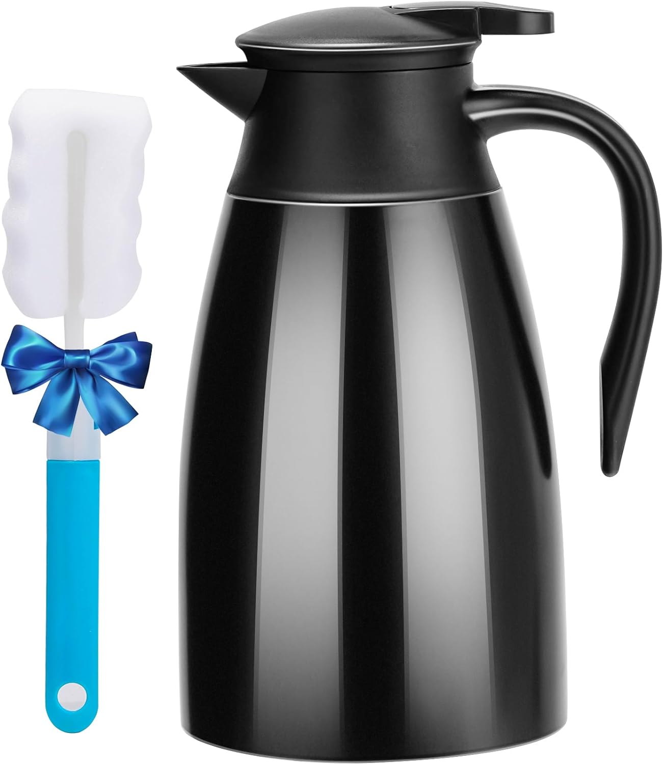 PARACITY Coffee Carafes for Keeping Hot, 18/8 Carafe for Hot Liquids, Double Wall Vacuum Insulated Thermal Coffee Carafe, 51 OZ Coffee Carafes for Keeping Hot Coffee& Tea with Cleaner Brush (Black)