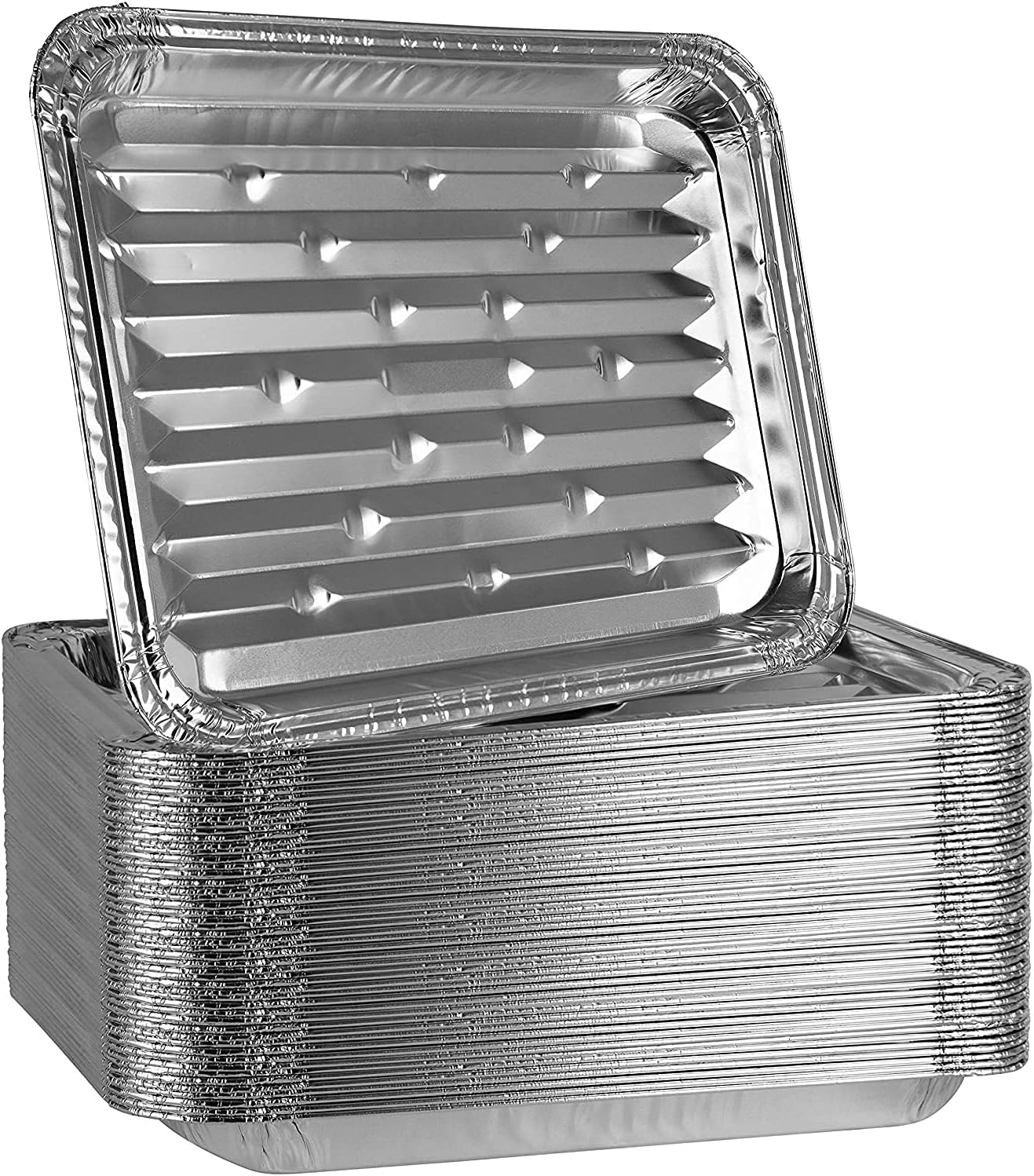 Plasticpro Aluminum Grill Pans, Broiler Pans, Grill Liners, Durable with Ribbed Bottom Surface for BBQ, Grill, Texture Disposable, (50)