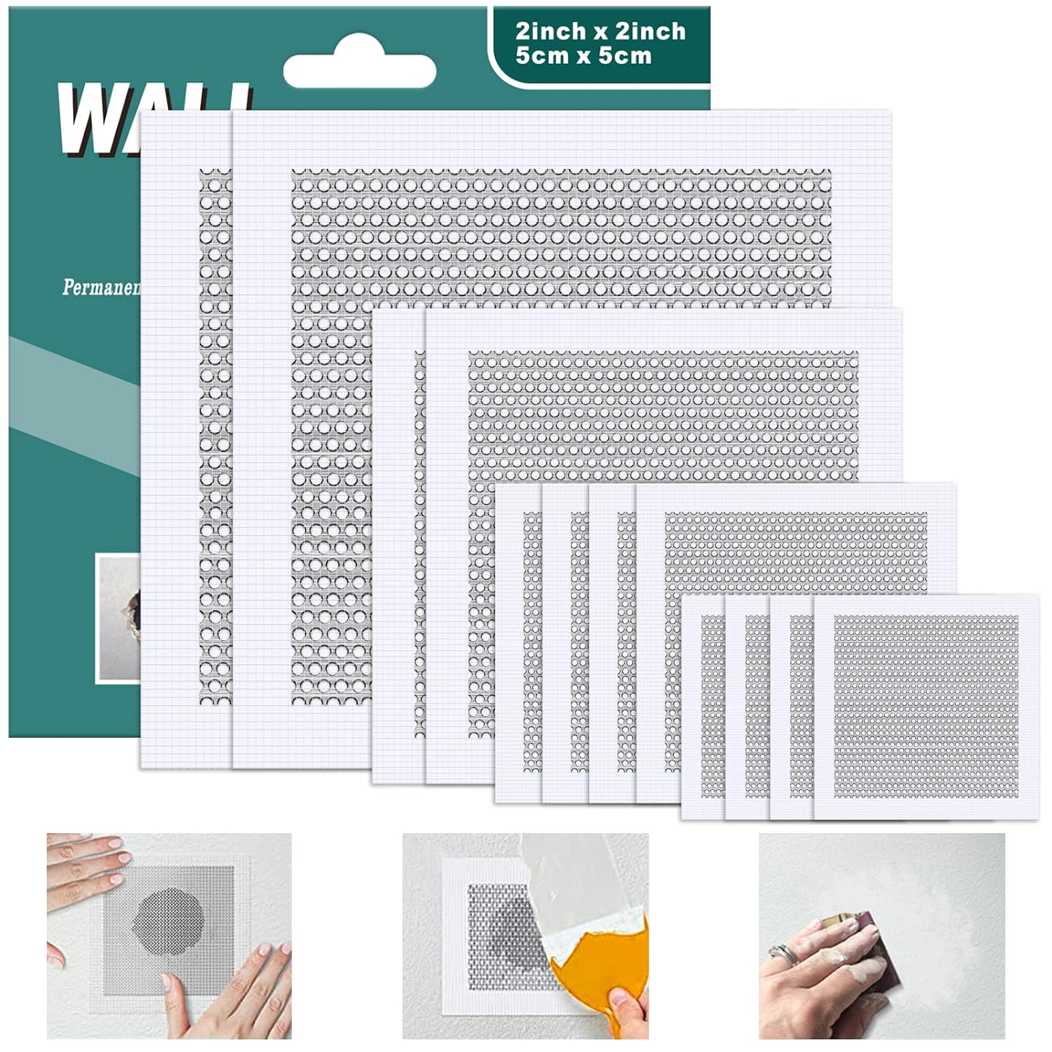 Drywall Patch Kit, 12 Pcs Aluminum Drywall Repair Kit for Holes, 2/4/6/8 inch Self Adhesive Fiberglass Wall Hole Patch Kit for Drywall, Sheet Rock, Aluminum Metal Sheetrock Ceiling Dry Wall Patch