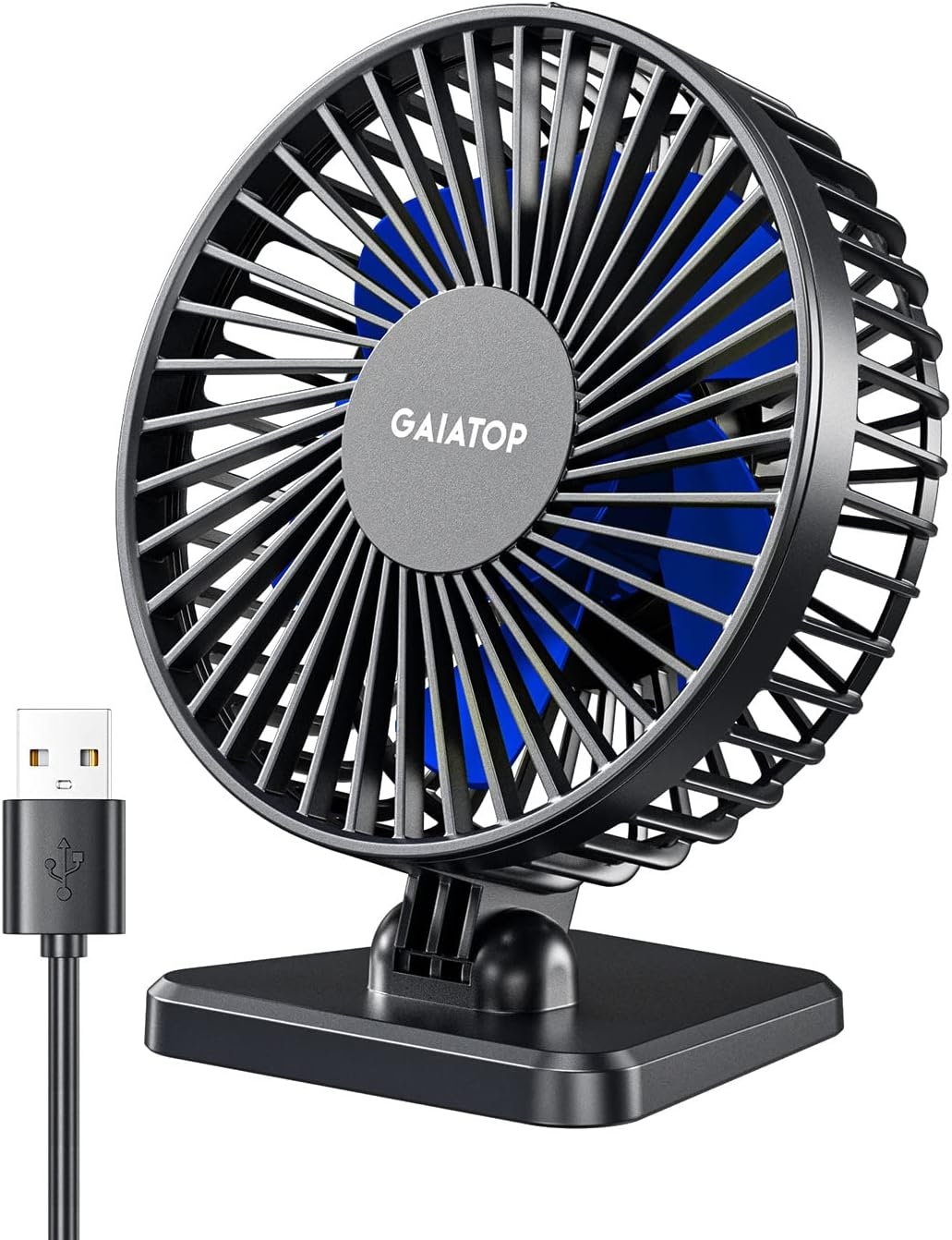 Gaiatop USB Desk Fan, Small But Powerful, Portable Quiet 3 Speeds Wind Desktop Personal Fan, Adjustment Mini Fan Table Fan for Better Cooling, Home Office Car Indoor Outdoor(Blue)