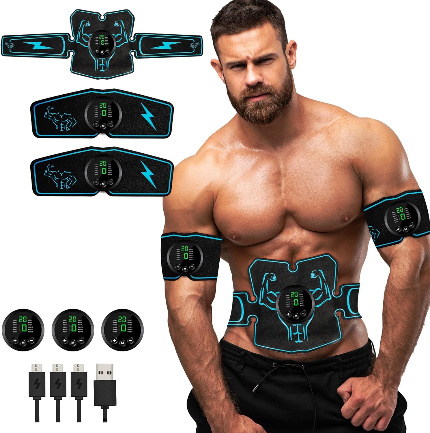 Ab Stimulator Tactical X Abs: Abs Workout Equipment, Portable Ab Machine, Fitness Equipment for Men and Woman, USB Rechargeable for Abdomen/Arm/Leg Training Home Office Exercise Black