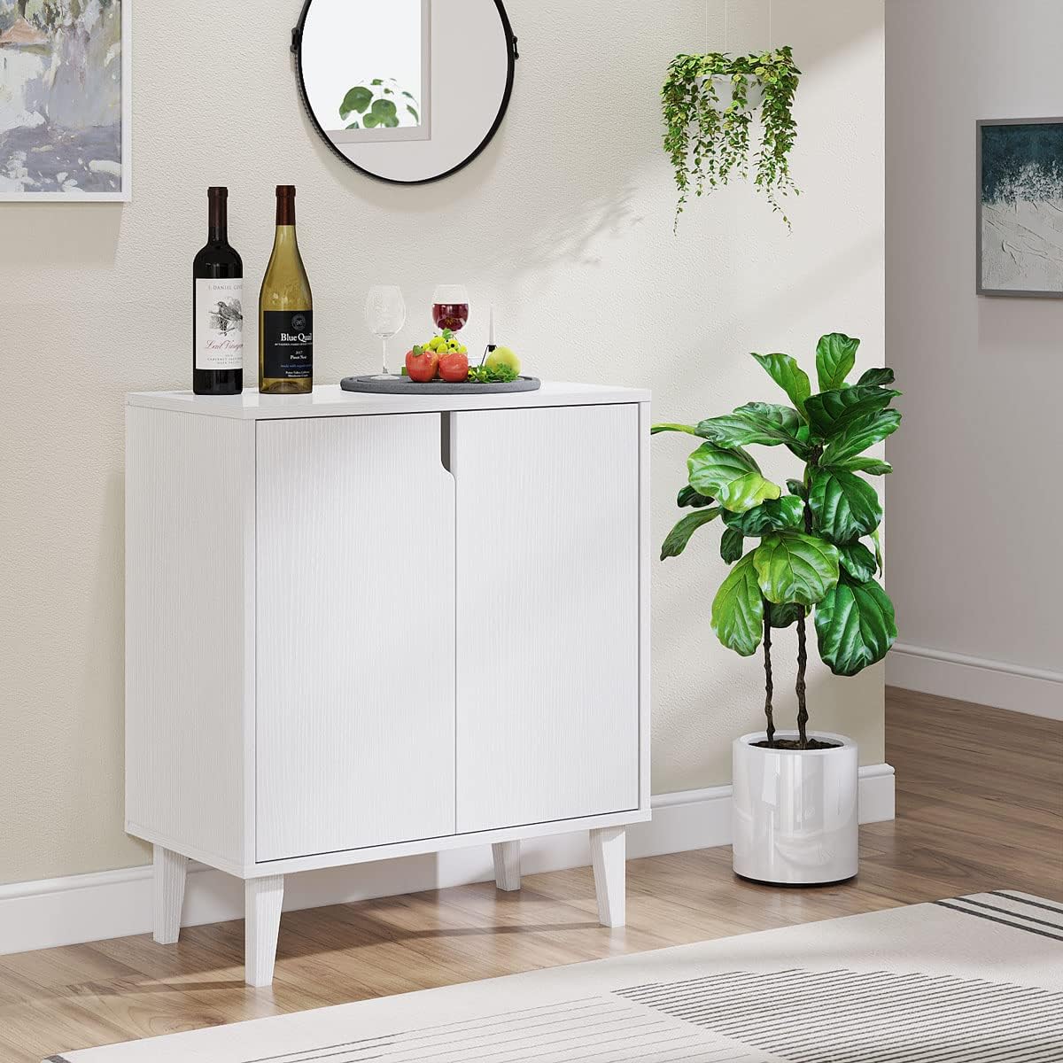 Panana White Coffee Bar Cabinet, Farmhouse Kitchen Sideboard Buffet Storage Cabinet White Accent Sideboard Buffet Cabinet for Kitchen, Dining Room, Living Room, Hallway