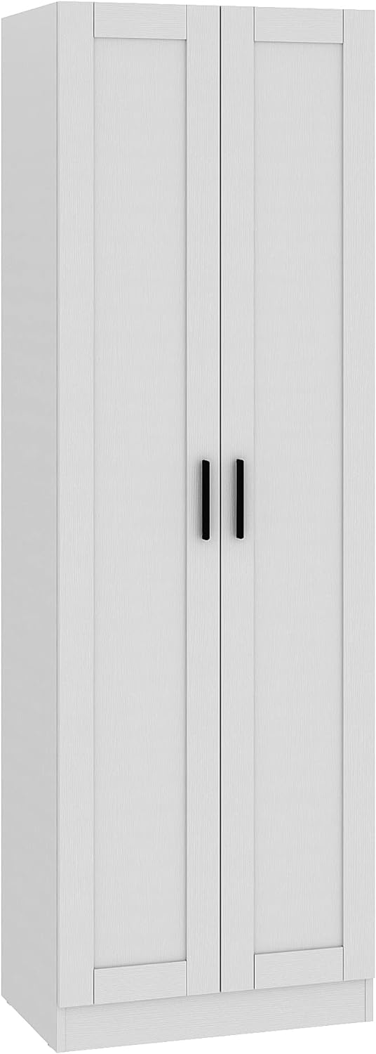 Panana Wooden Tall Storage Cabinet, Collection Food Pantry Cabinet Narrow Cabinet Free Standing with 2 Doors and Shelves (White-s, 45P)