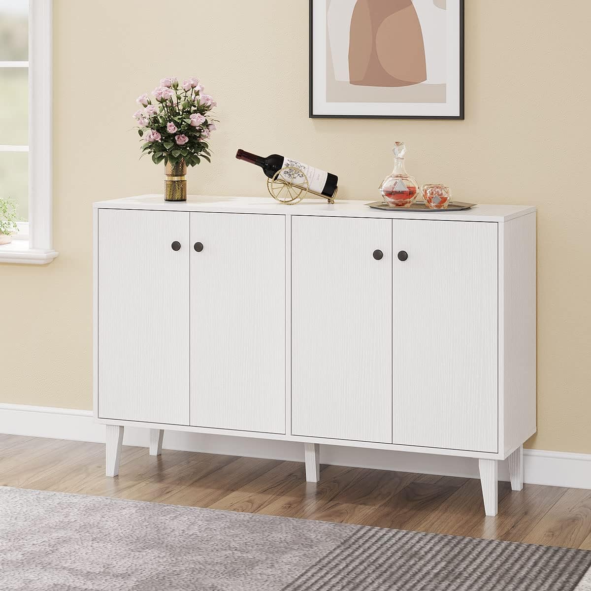 Panana Sideboard Buffet Cabinet Kitchen Storage Cabinet Living Room 4 Doors Console Table (White)