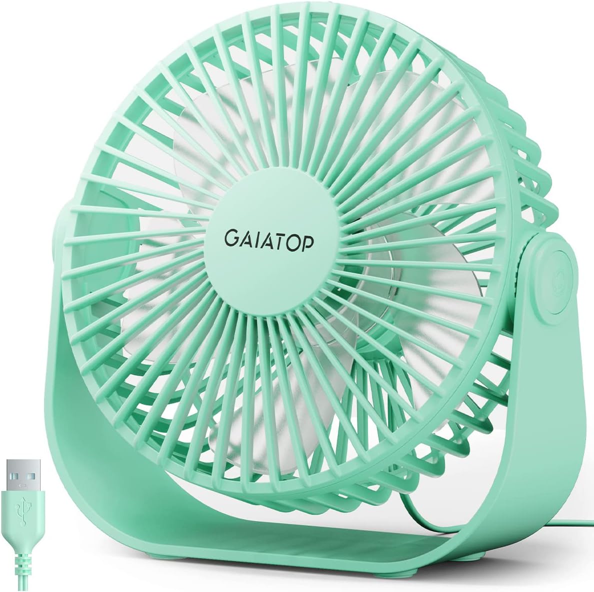 Gaiatop USB Desk Fan, 3 Speeds Portable Small Fan with Strong Airflow, 5.5 Inch Quiet Table Fan, 90 Rotate Personal Cooling Fan For Bedroom Home Office Desktop Travel (Green)