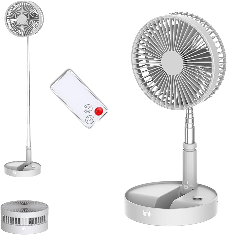 UN UNITEDTIME Desk and table fan, Foldable Fans Portable Travel Fan Battery Operated or USB Powered,Adjustable Height,My Foldaway fan with remote Control Timer 4 Speed Settings (White)