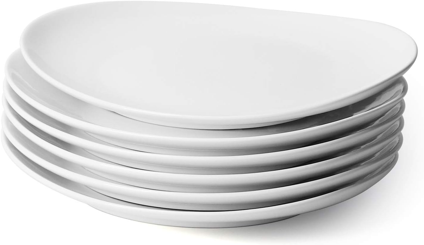 Sweese White Dinner Plates Set of 6-11 Inch Porcelain Square Plates - Dishwasher, Microwave, Oven Safe, Scratch Resistant